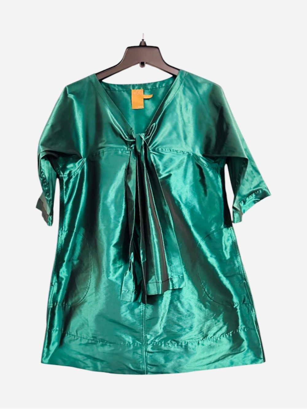 Ali Ro Metallic Teal Green Tie-Front Dress